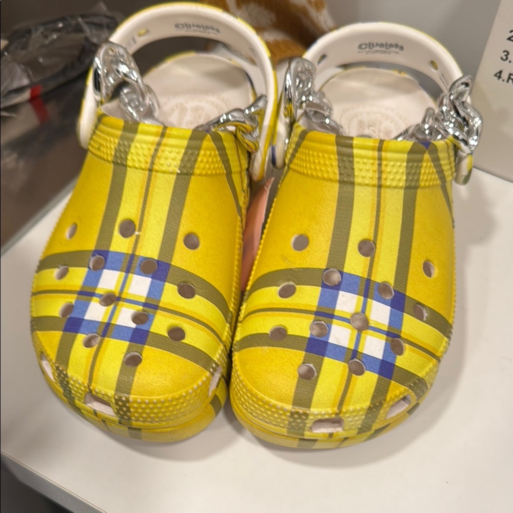 Crocs lmt edition clueless Cher platform Yellow Plaid Clogs Guc - Picture 5 of 13